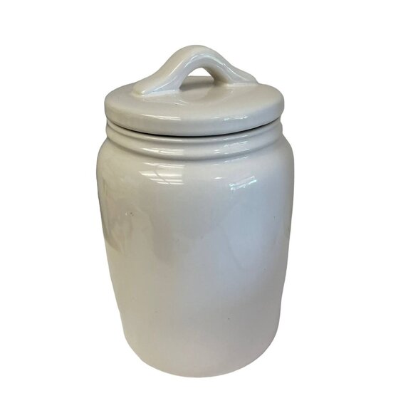 RAE Dunn PEPPERMINT White Red Ceramic Christmas Cookie Jar Canister 9" x 5" - Picture 6 of 7